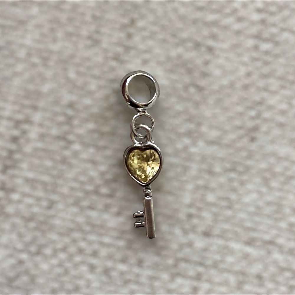 Heart Rhinestone Key Silver Charm